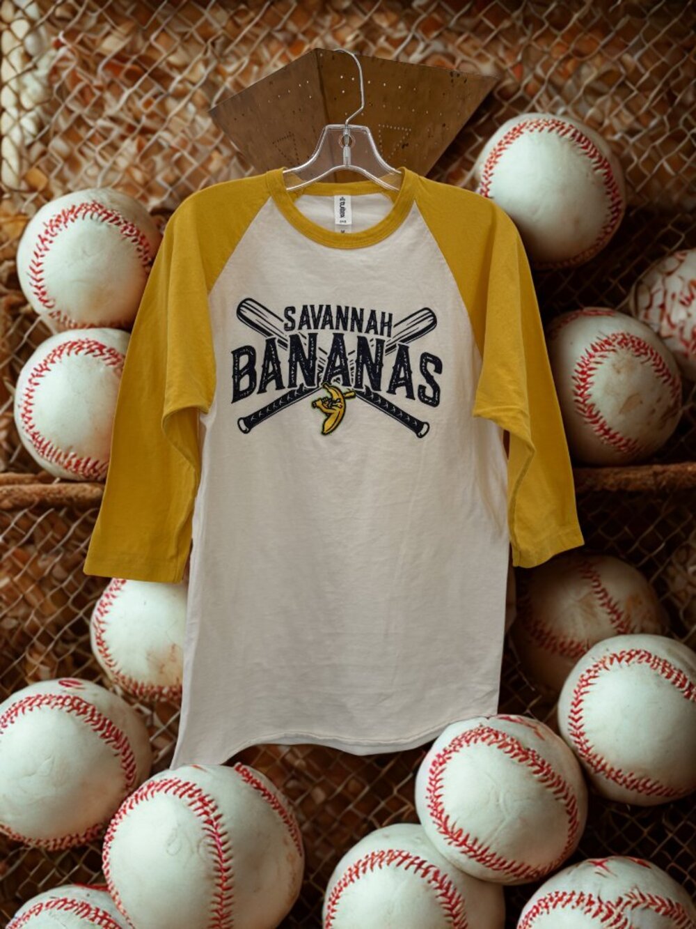 Savannah Bananas Raglan Baseball T-Shirt, Logo Front, Size M